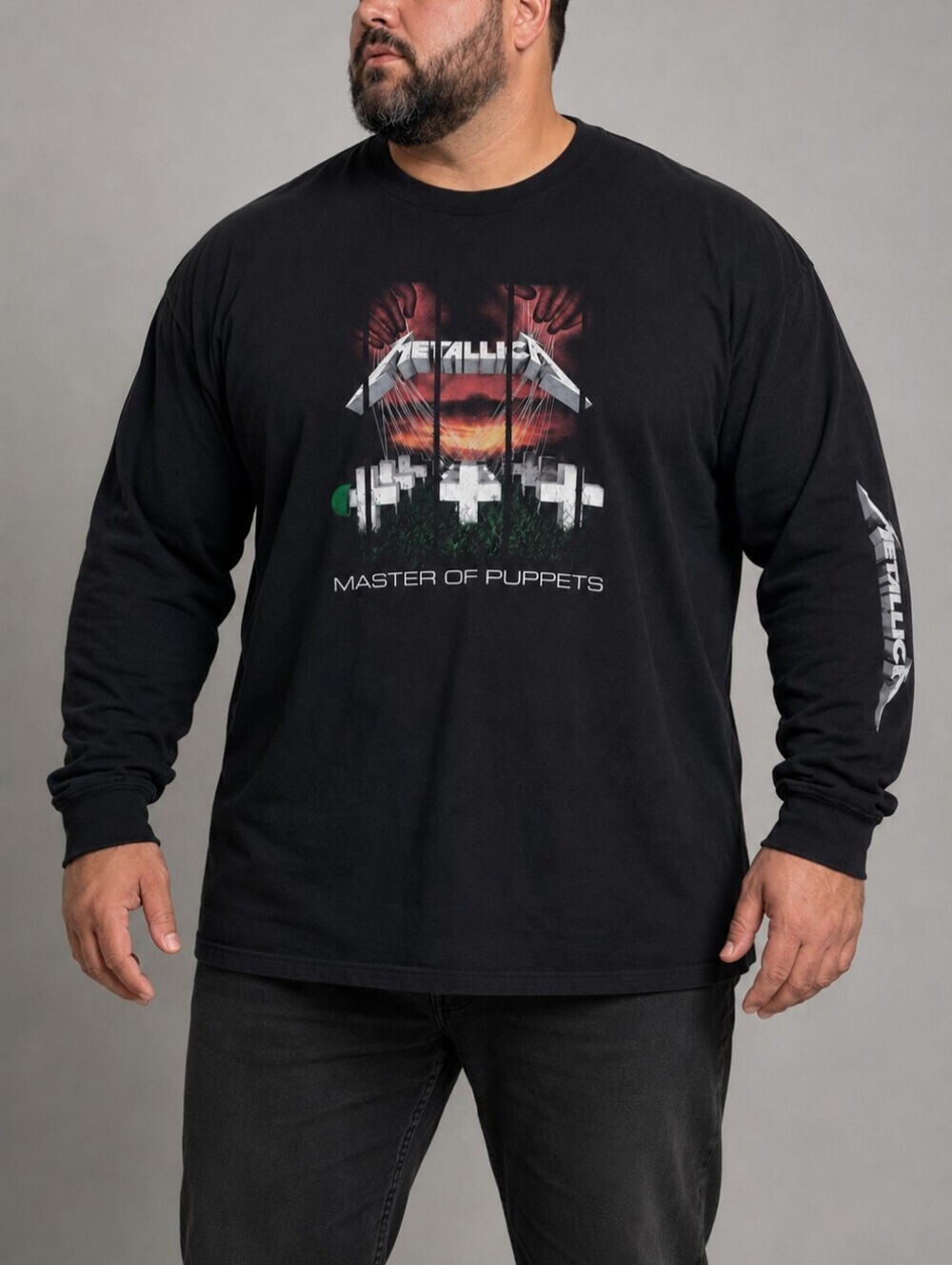 Metallica Master of Puppets Long Sleeve Band T-Shirt Black Cotton Men Size 2X